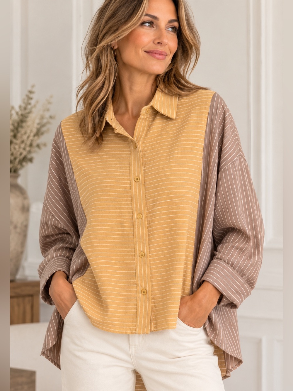 Lumiere Striped Colour Block High-Low Small Oversizes NWT
